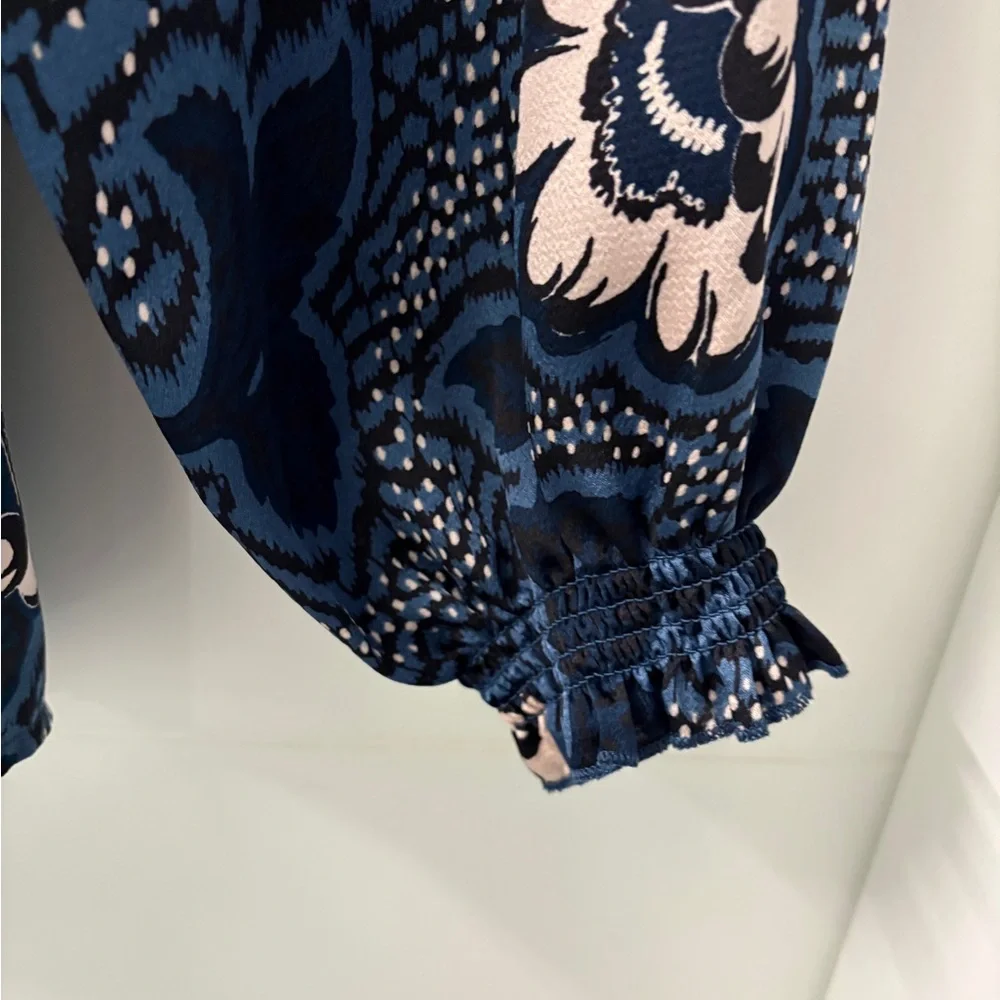 Ted Baker Navy Blue Floral Long-Sleeve Blouse with Keyhole Neckline - Picture 5 of 8